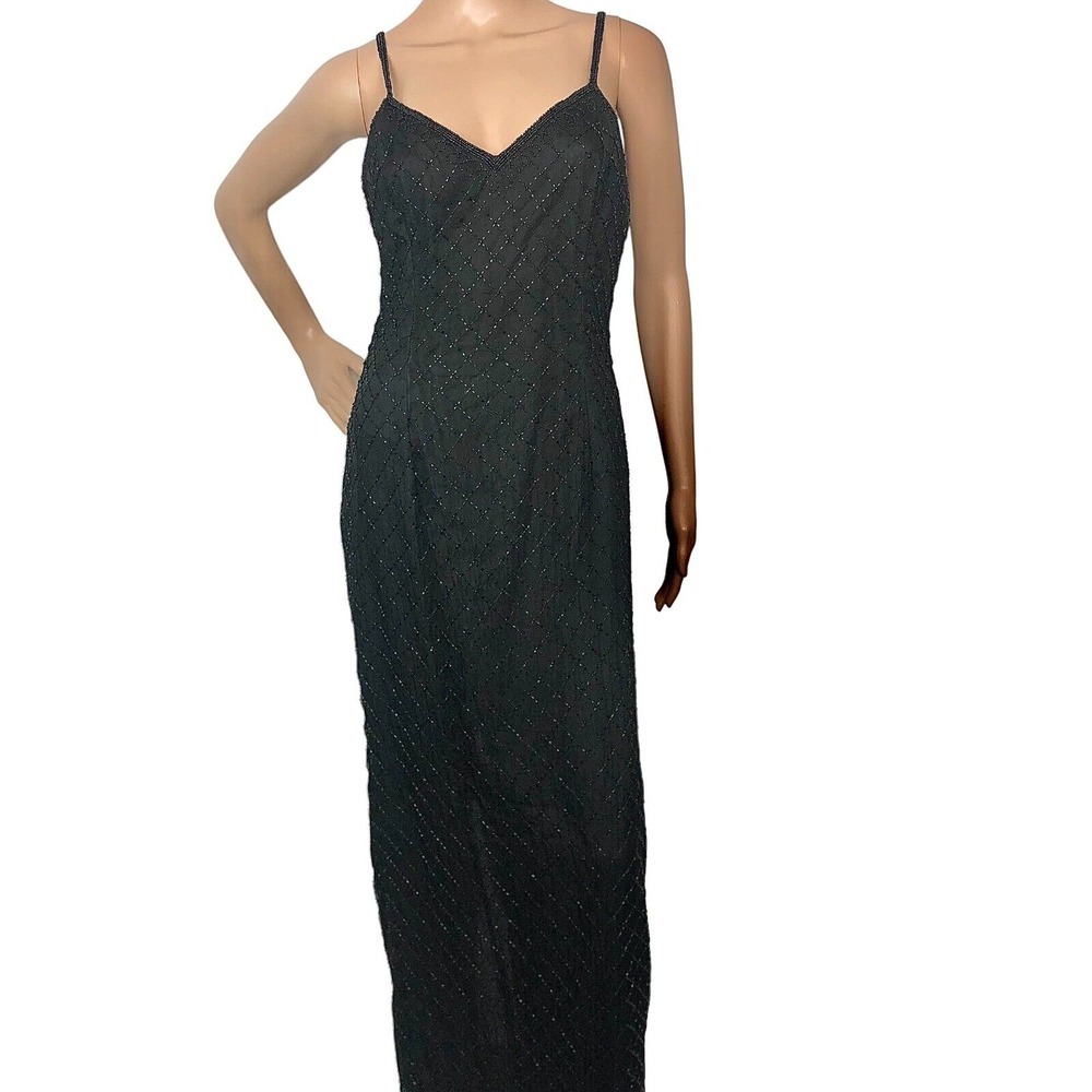 STENAY Vintage 90s Beaded Embellished Silk Maxi Gown Dress Formal Evening Size 8